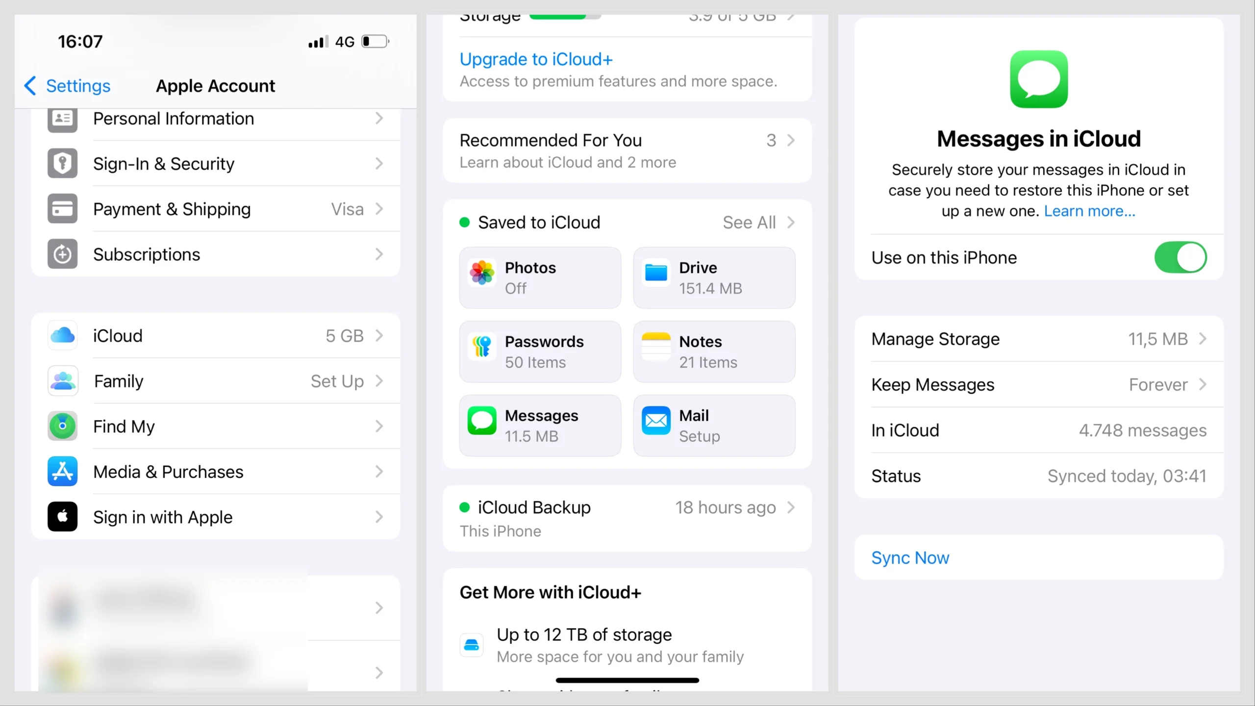 synchroniser les messages iCloud