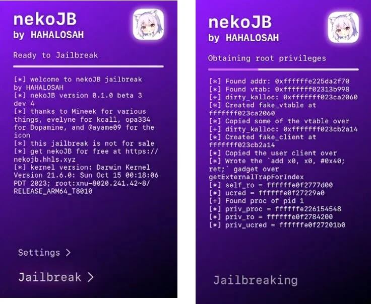 Processus de jailbreak Neko JB