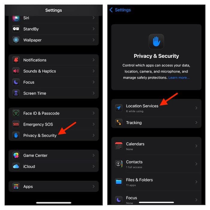 Paramètres de services de localisation sur iPhone