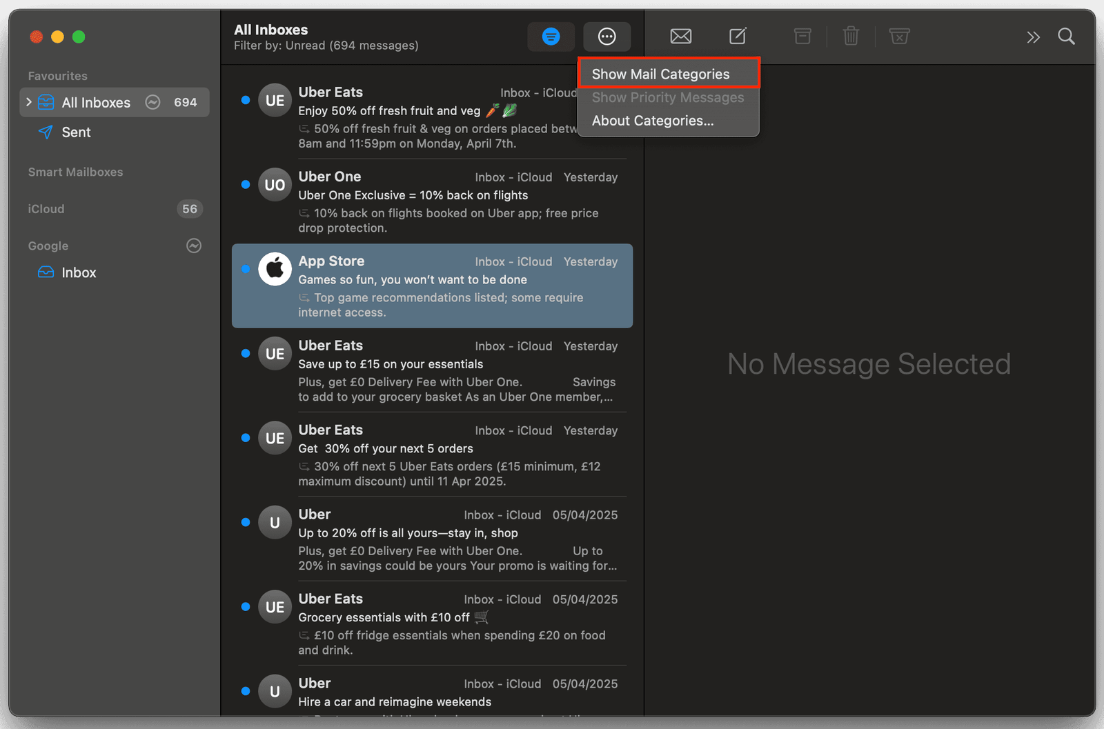 Désactiver les catégories de courrier dans macOS Sequoia