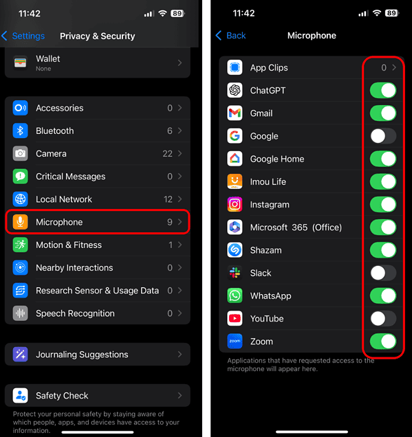 Activer le microphone-permissions pour les apps