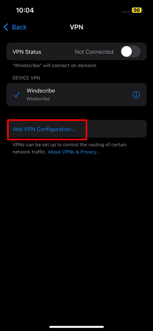 Ajouter la configuration VPN