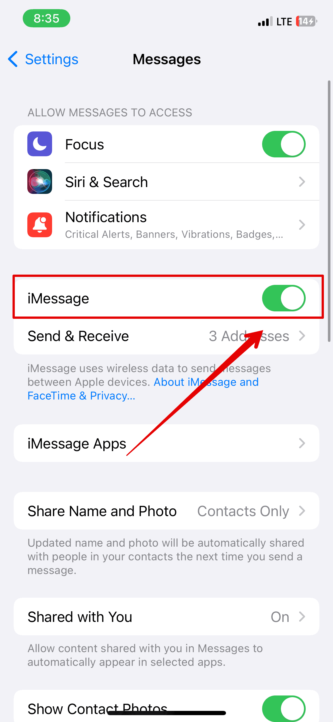 Désactiver iMessage