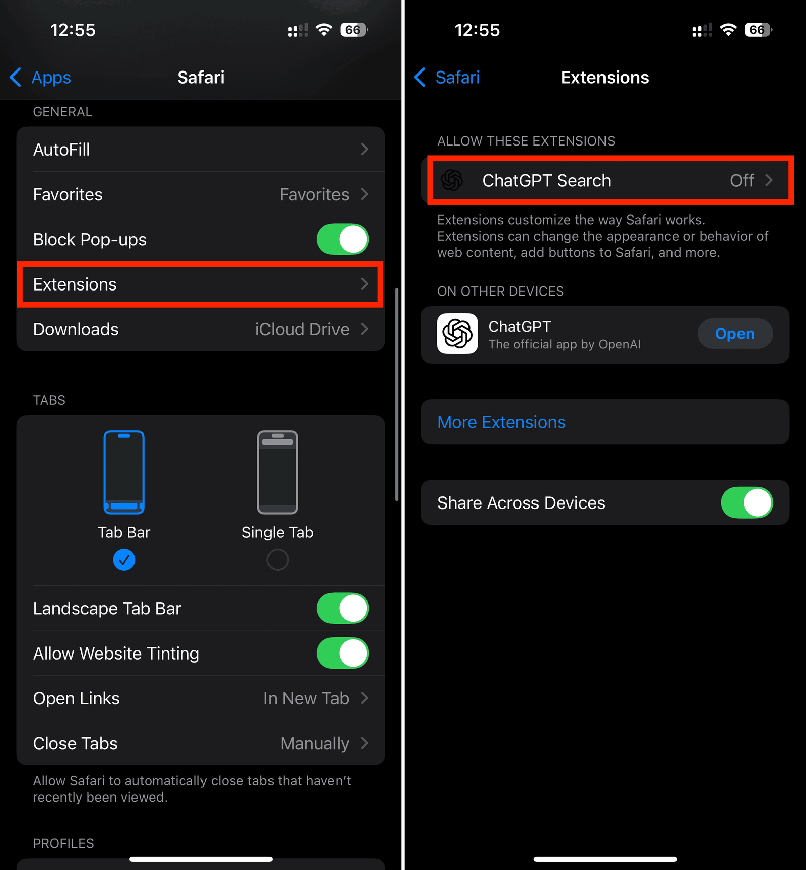 Extension de recherche de chatppt dans Safari