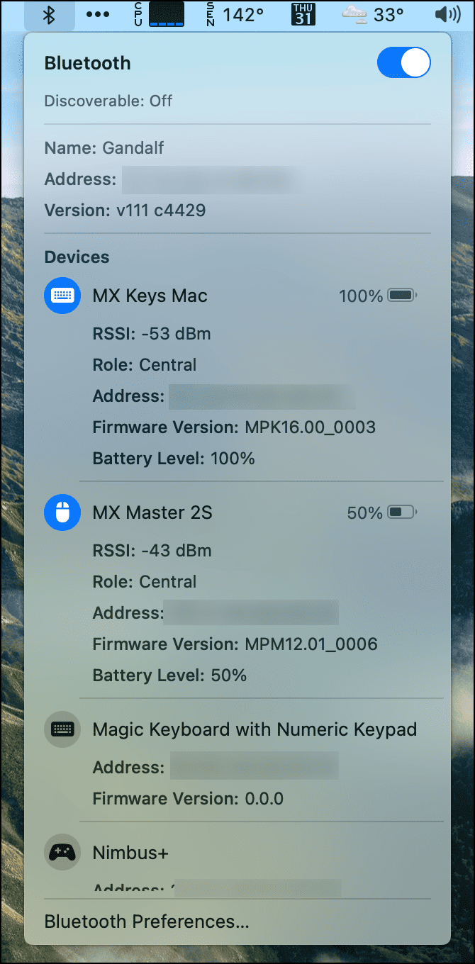Plus d'option de réinitialisation Bluetooth dans macOS