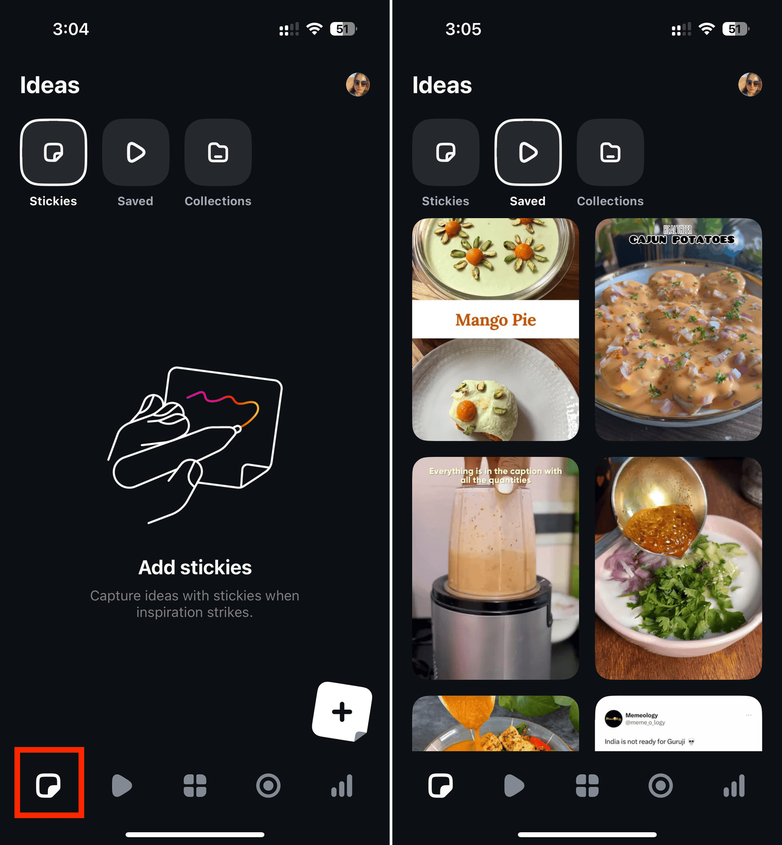 Onglet Idées dans l'application Modifications