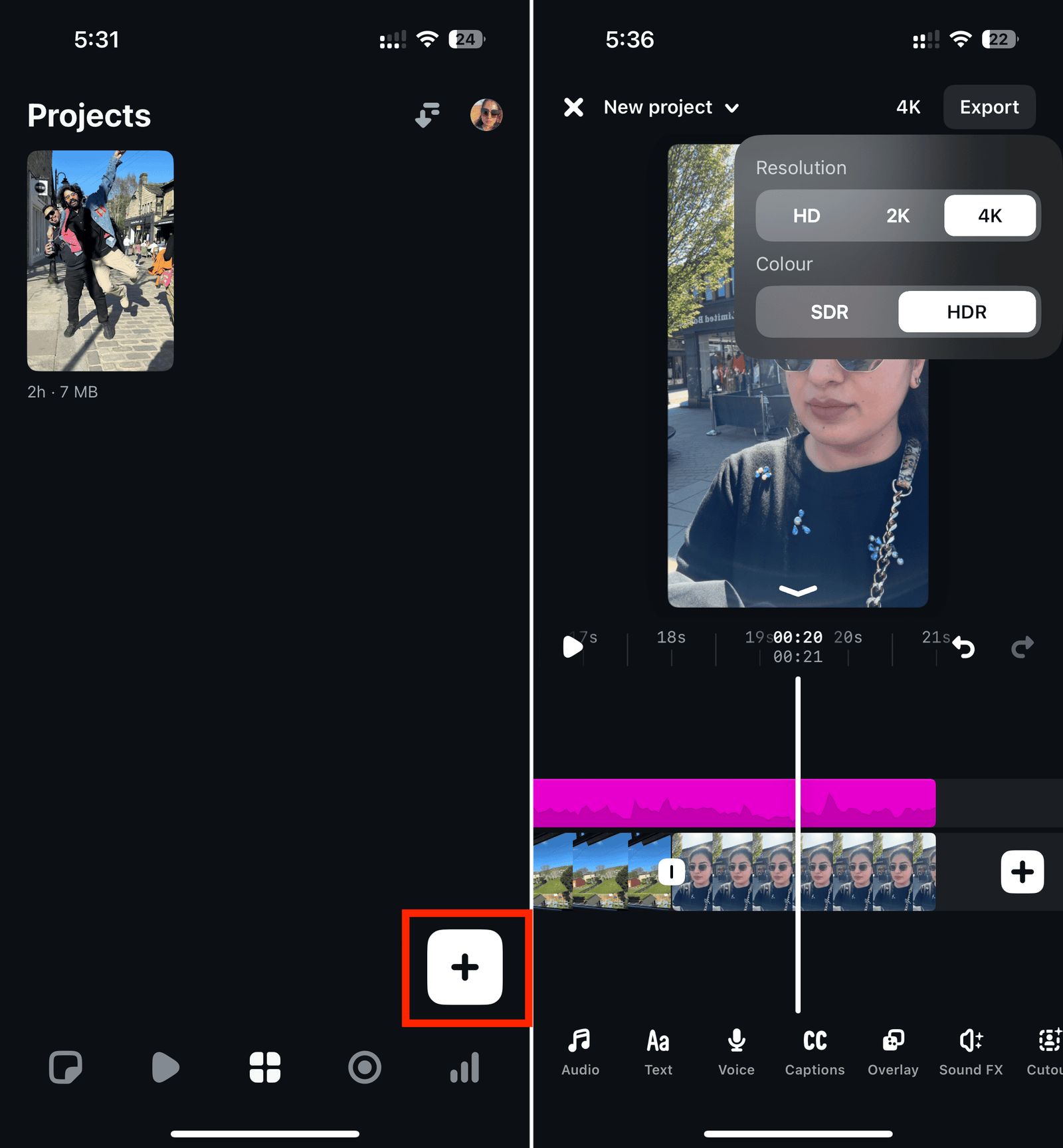 Créer un nouveau projet dans l'application Modifications