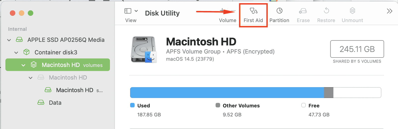 Premiers soins du disque Mac