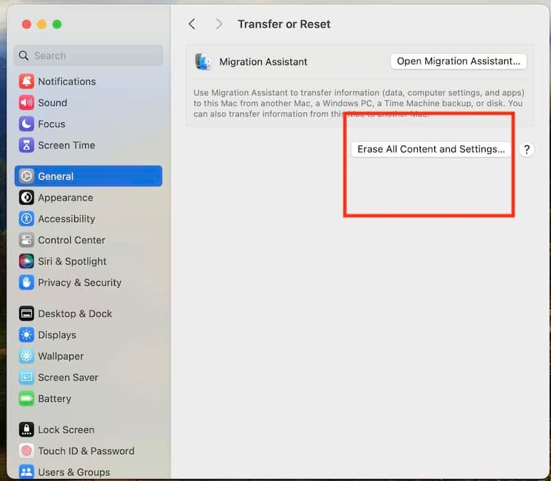 Effacer tous les paramètres de contenu sur Mac pour la réinitialisation d'usine