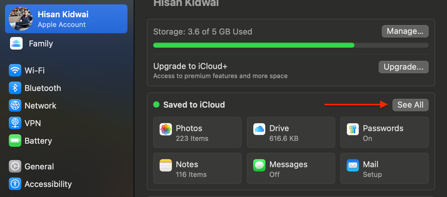 Image pour vérifier ce qui est enregistré dans iCloud