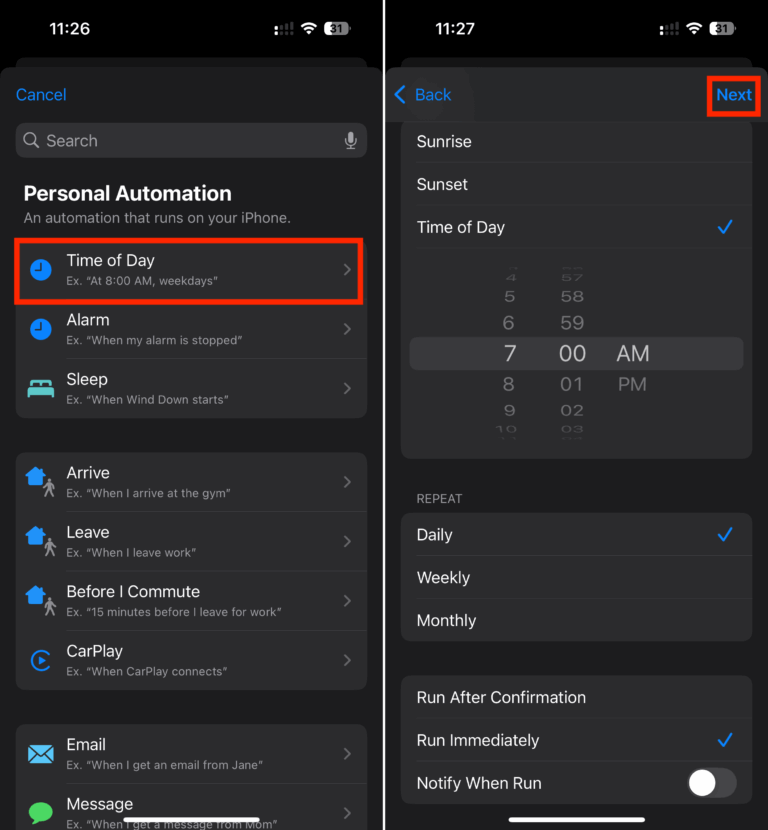 Choisissez un déclencheur d'automatisation