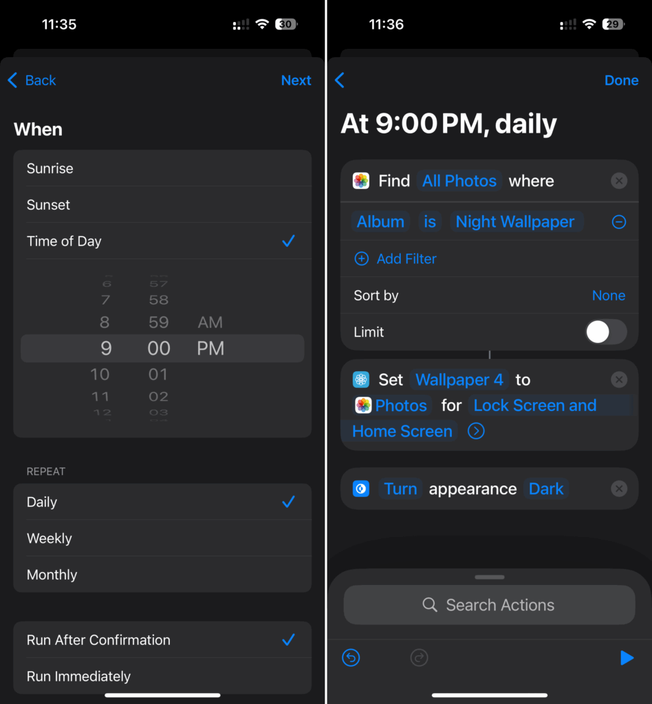 Créez une automatisation pour le papier peint de nuit iPhone