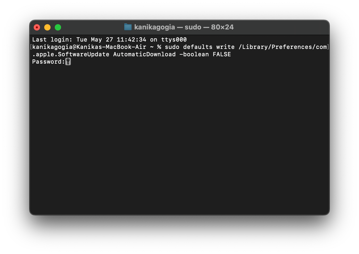 Commande pour désactiver les mises à jour automatiques macOS