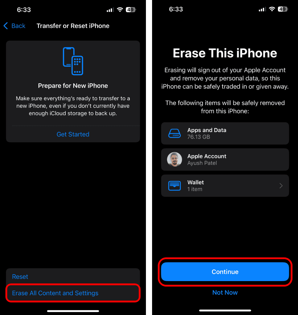 effacer tout-contenu et settings