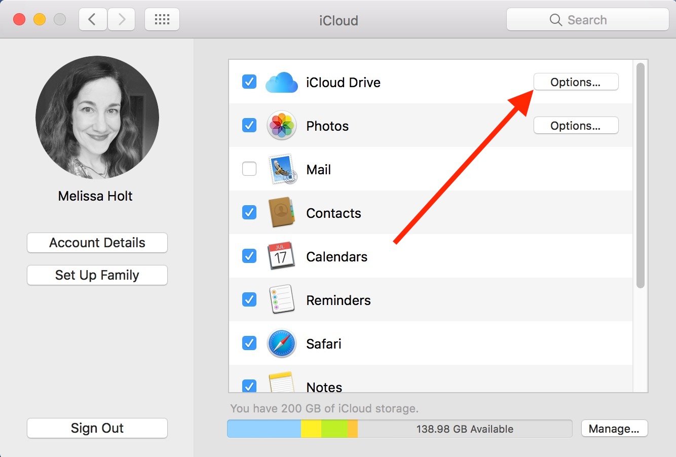 Le bouton MacOS ICLoud Drive Options vous permet de définir les fichiers que les fichiers se synchronisent avec le cloud